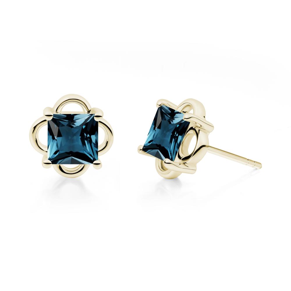 Vintage Princess Cut London Blue Topaz Stud Earrings - LUO Jewelry #metal_14k yellow gold