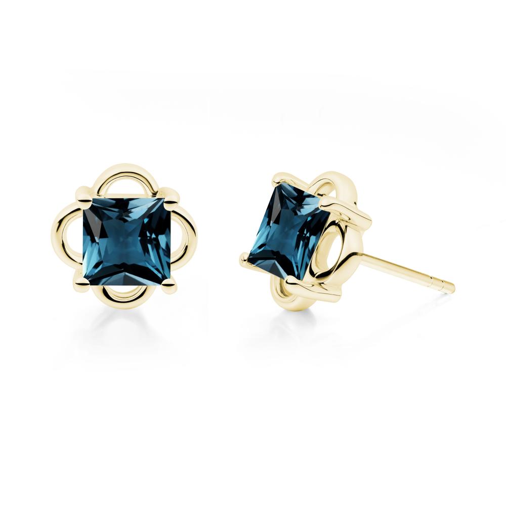 Vintage Princess Cut London Blue Topaz Stud Earrings - LUO Jewelry #metal_18k yellow gold