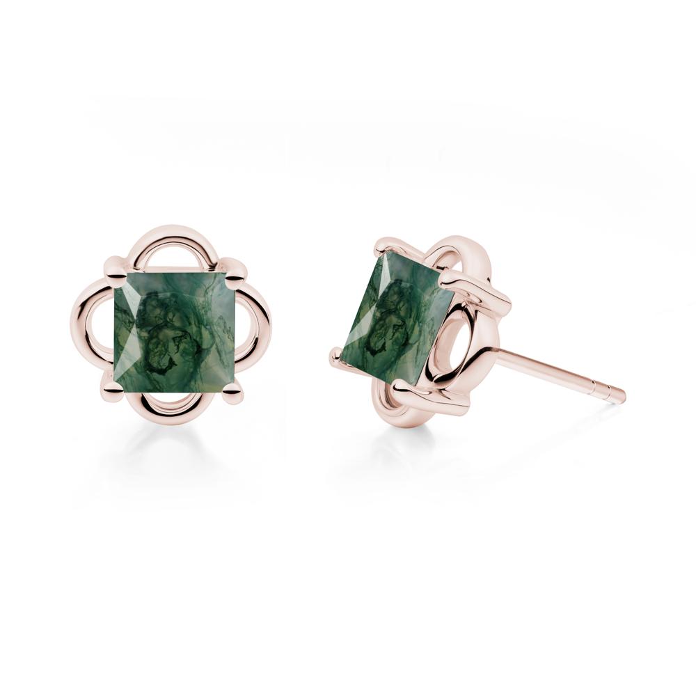Vintage Princess Cut Moss Agate Stud Earrings - LUO Jewelry #metal_14k rose gold
