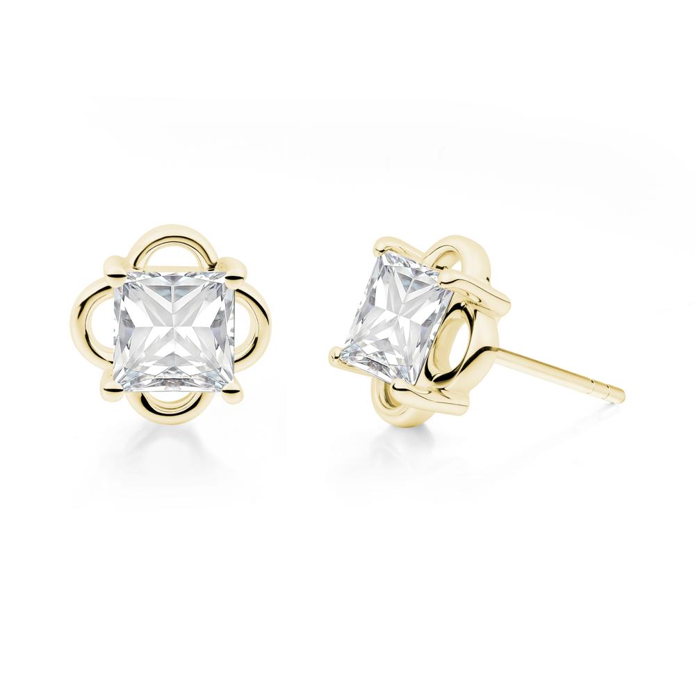 Vintage Princess Cut Moissanite Stud Earrings - LUO Jewelry #metal_18k yellow gold