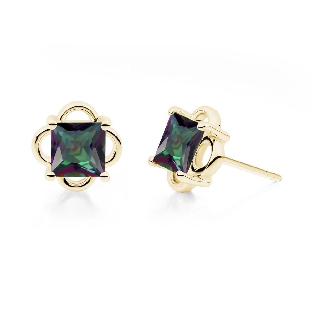 Vintage Princess Cut Mystic Topaz Stud Earrings - LUO Jewelry #metal_18k yellow gold