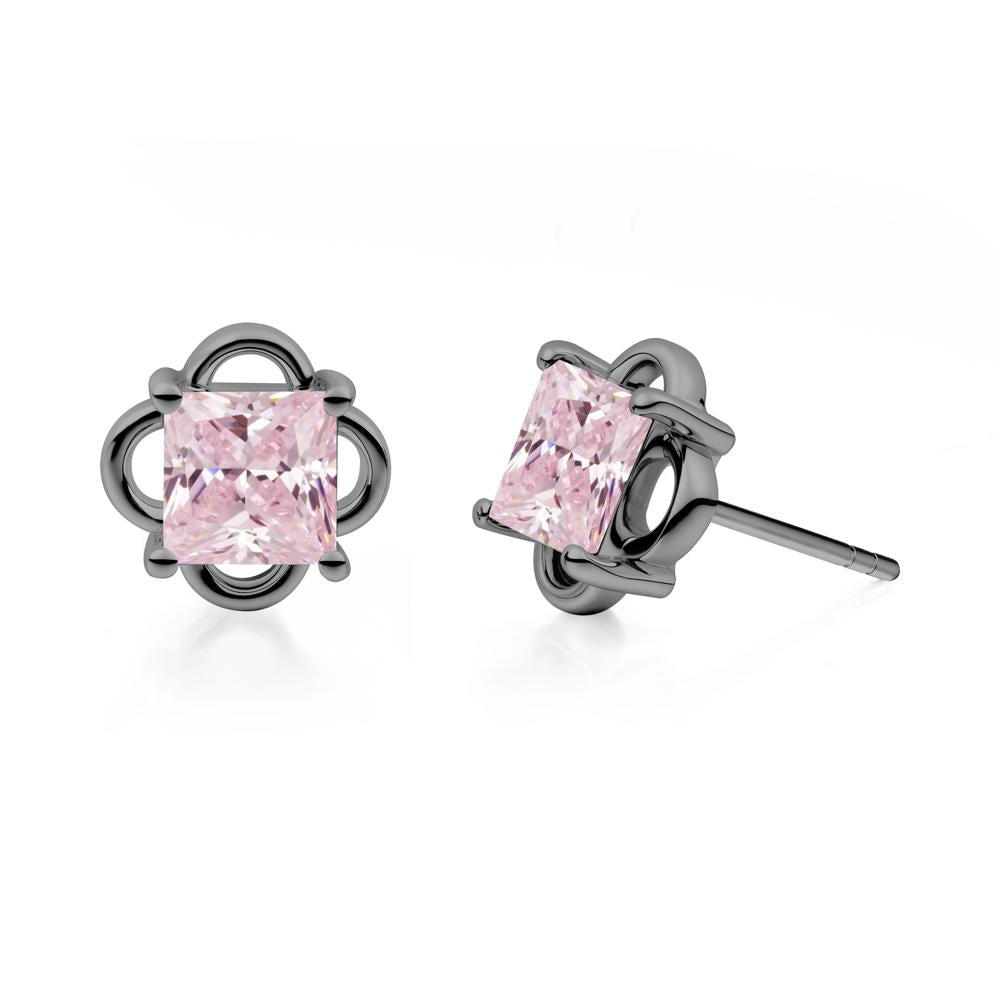 Vintage Princess Cut Pink Cubic Zirconia Stud Earrings - LUO Jewelry #metal_black finish sterling silver