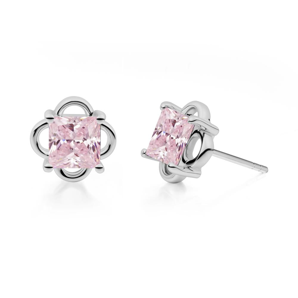 Vintage Princess Cut Pink Cubic Zirconia Stud Earrings - LUO Jewelry #metal_platinum