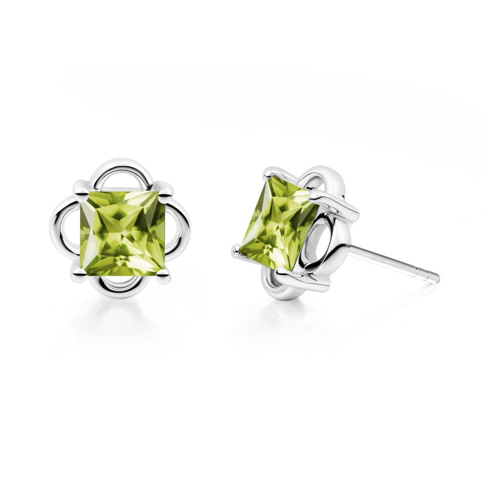 Scalloped Halo Peridot Stud Earrings - LUO Jewelry #metal_18k white gold