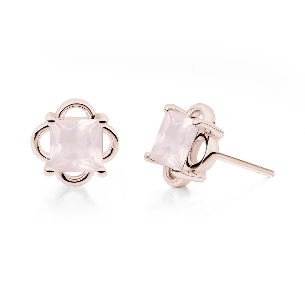 Scalloped Halo Rose Quartz Stud Earrings - LUO Jewelry #metal_14k rose gold