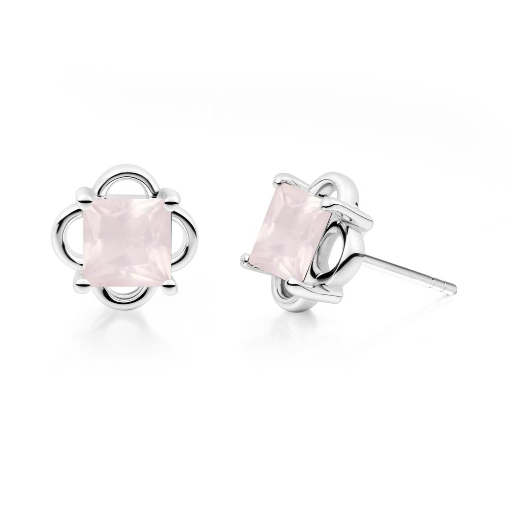 Scalloped Halo Rose Quartz Stud Earrings - LUO Jewelry #metal_14k white gold