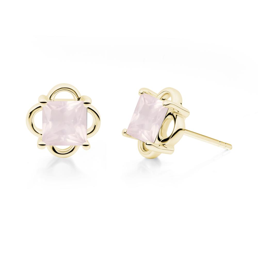 Scalloped Halo Rose Quartz Stud Earrings - LUO Jewelry #metal_18k yellow gold