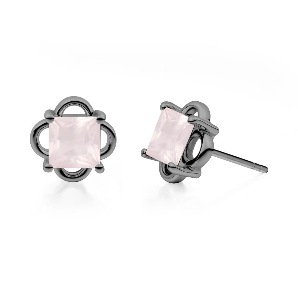 Scalloped Halo Rose Quartz Stud Earrings - LUO Jewelry #metal_black finish sterling silver
