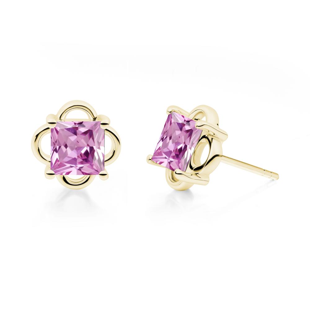 Vintage Princess Cut Pink Sapphire Stud Earrings - LUO Jewelry #metal_18k yellow gold