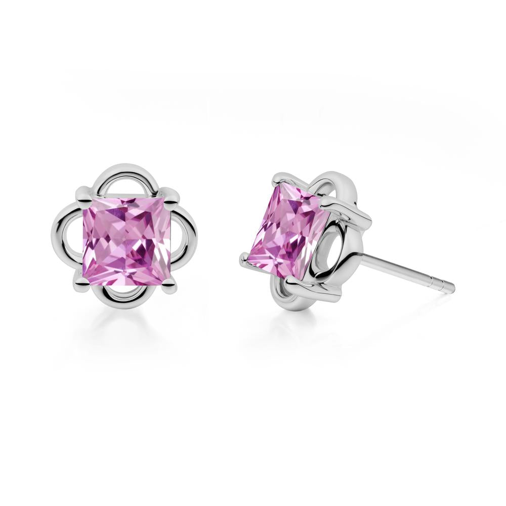 Vintage Princess Cut Pink Sapphire Stud Earrings - LUO Jewelry #metal_platinum