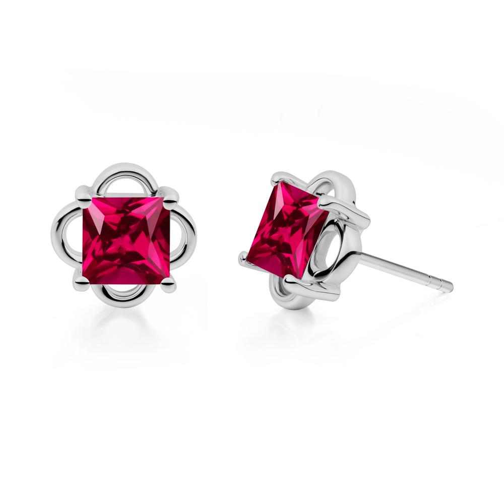 Vintage Princess Cut Ruby Stud Earrings - LUO Jewelry #metal_platinum