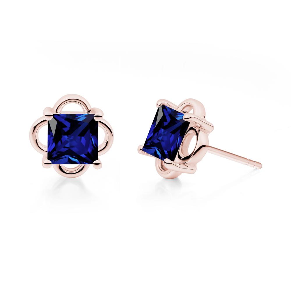 Scalloped Halo Sapphire Stud Earrings - LUO Jewelry #metal_18k rose gold