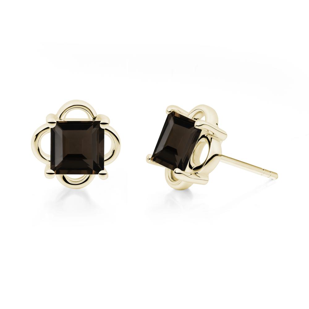 Scalloped Halo Smoky Quartz Stud Earrings - LUO Jewelry #metal_14k yellow gold