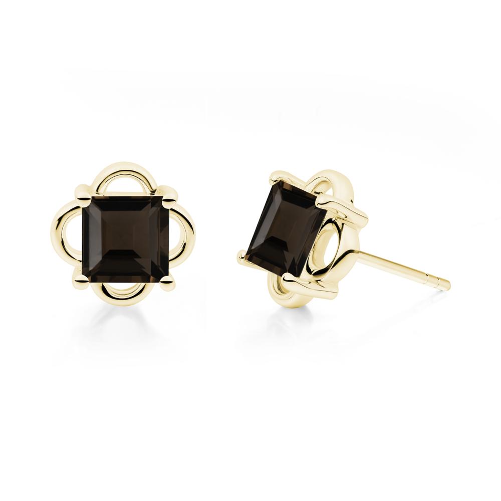 Scalloped Halo Smoky Quartz Stud Earrings - LUO Jewelry #metal_18k yellow gold