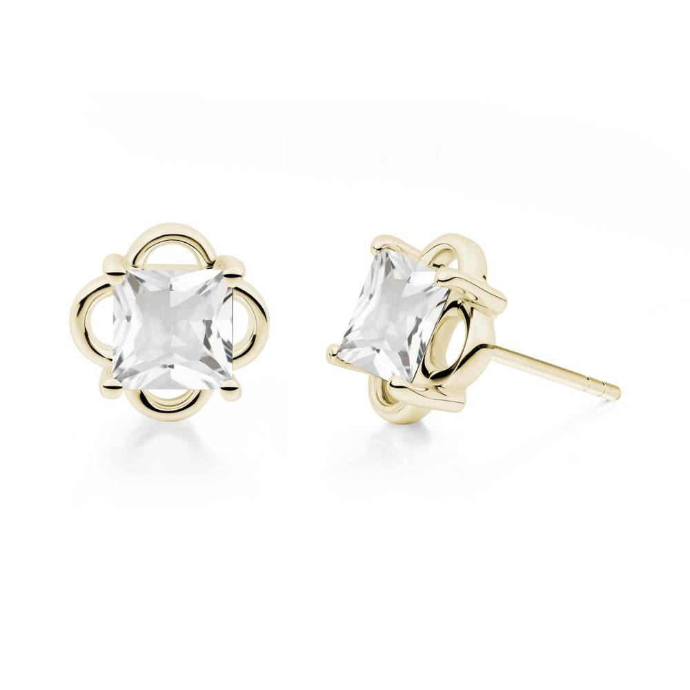 Scalloped Halo White Topaz Stud Earrings - LUO Jewelry #metal_14k yellow gold