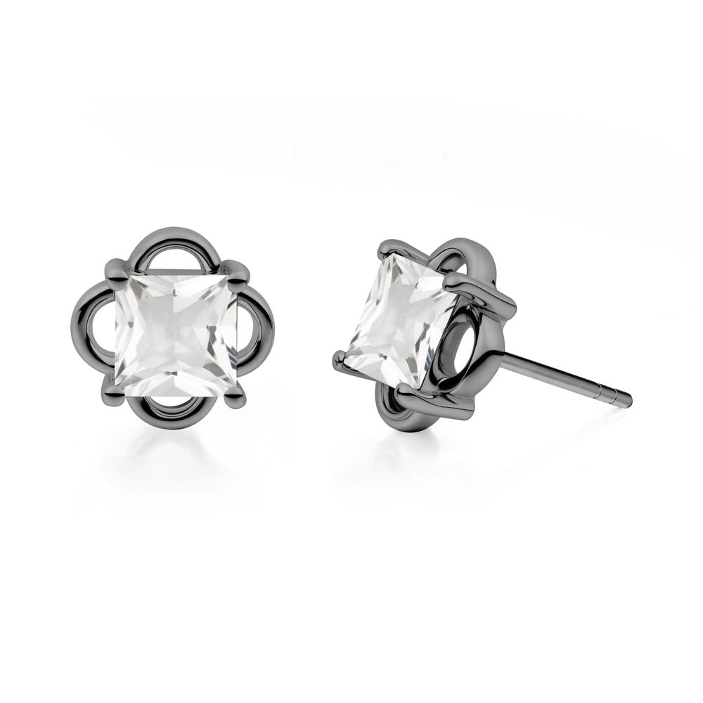 Scalloped Halo White Topaz Stud Earrings - LUO Jewelry #metal_black finish sterling silver