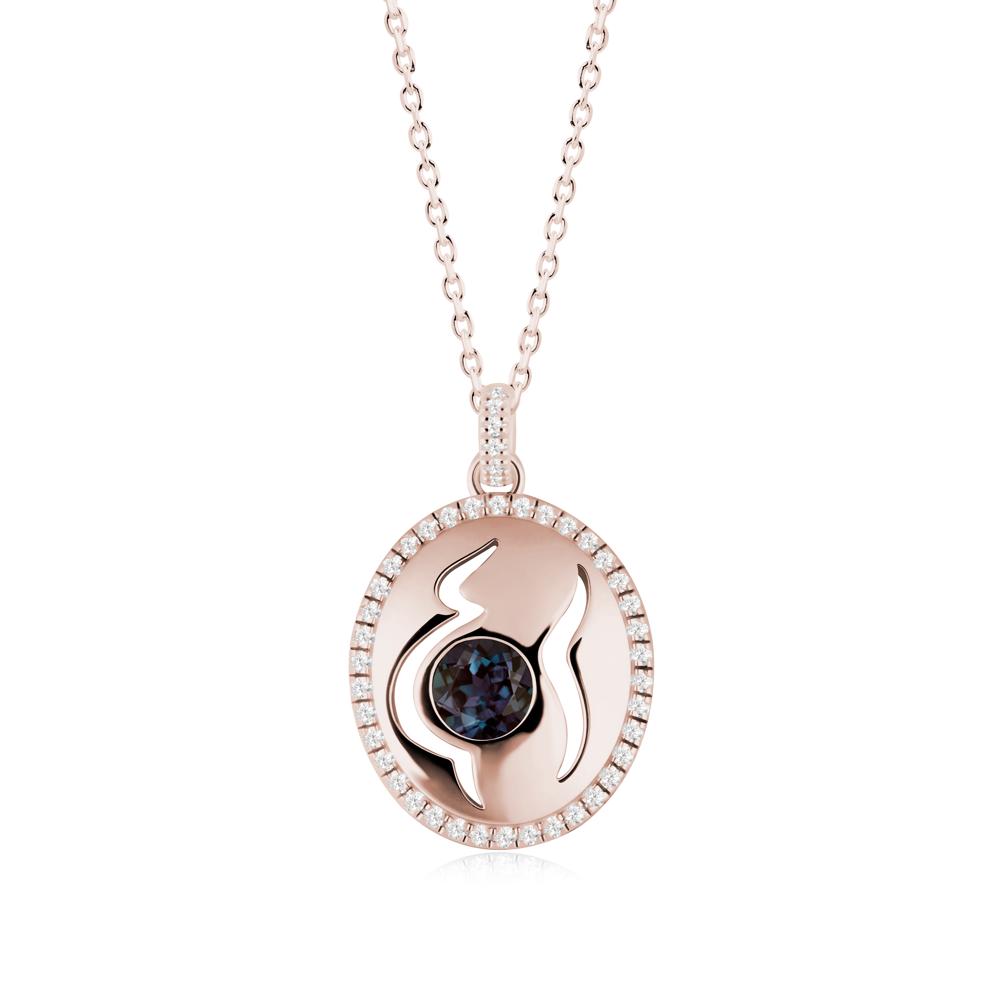 Round Alexandrite Motherhood Necklace - LUO Jewelry #metal_14k rose gold