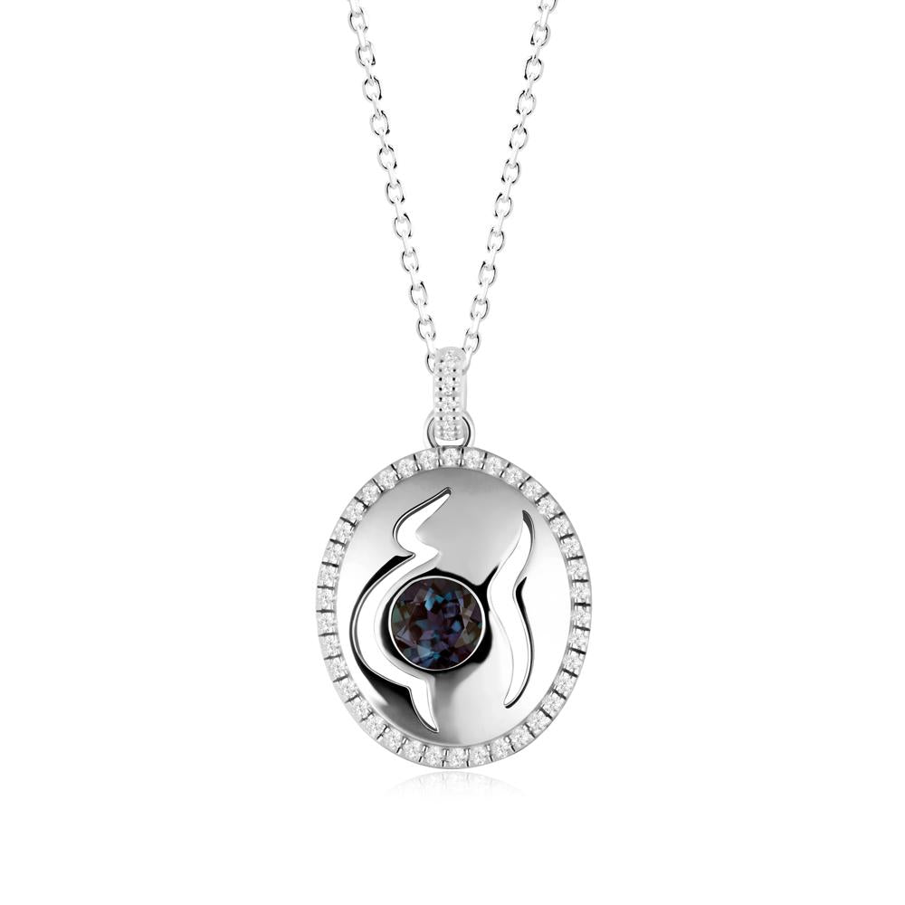 Round Alexandrite Motherhood Necklace - LUO Jewelry #metal_14k white gold