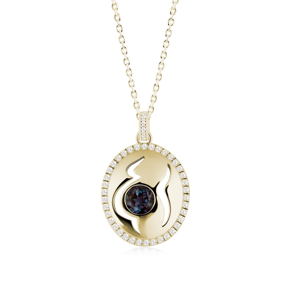 Round Alexandrite Motherhood Necklace - LUO Jewelry #metal_14k yellow gold