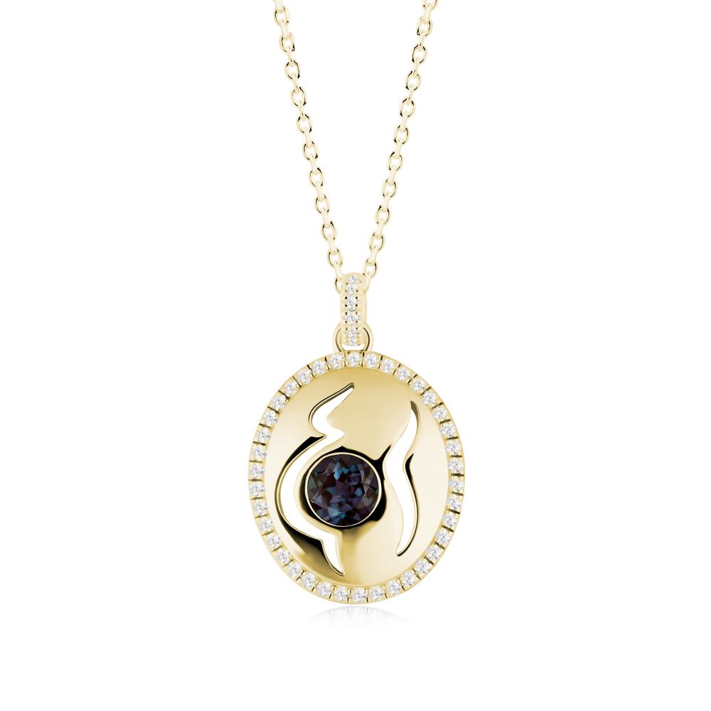 Round Alexandrite Motherhood Necklace - LUO Jewelry #metal_18k yellow gold