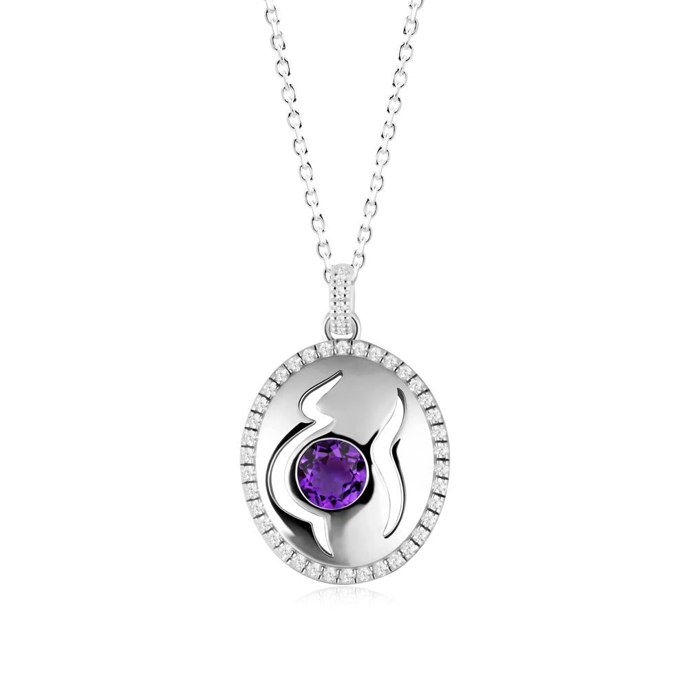 Motherhood Round Amethyst Pendant - LUO Jewelry #metal_14k white gold