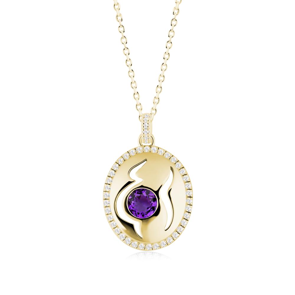 Motherhood Round Amethyst Pendant - LUO Jewelry #metal_18k yellow gold