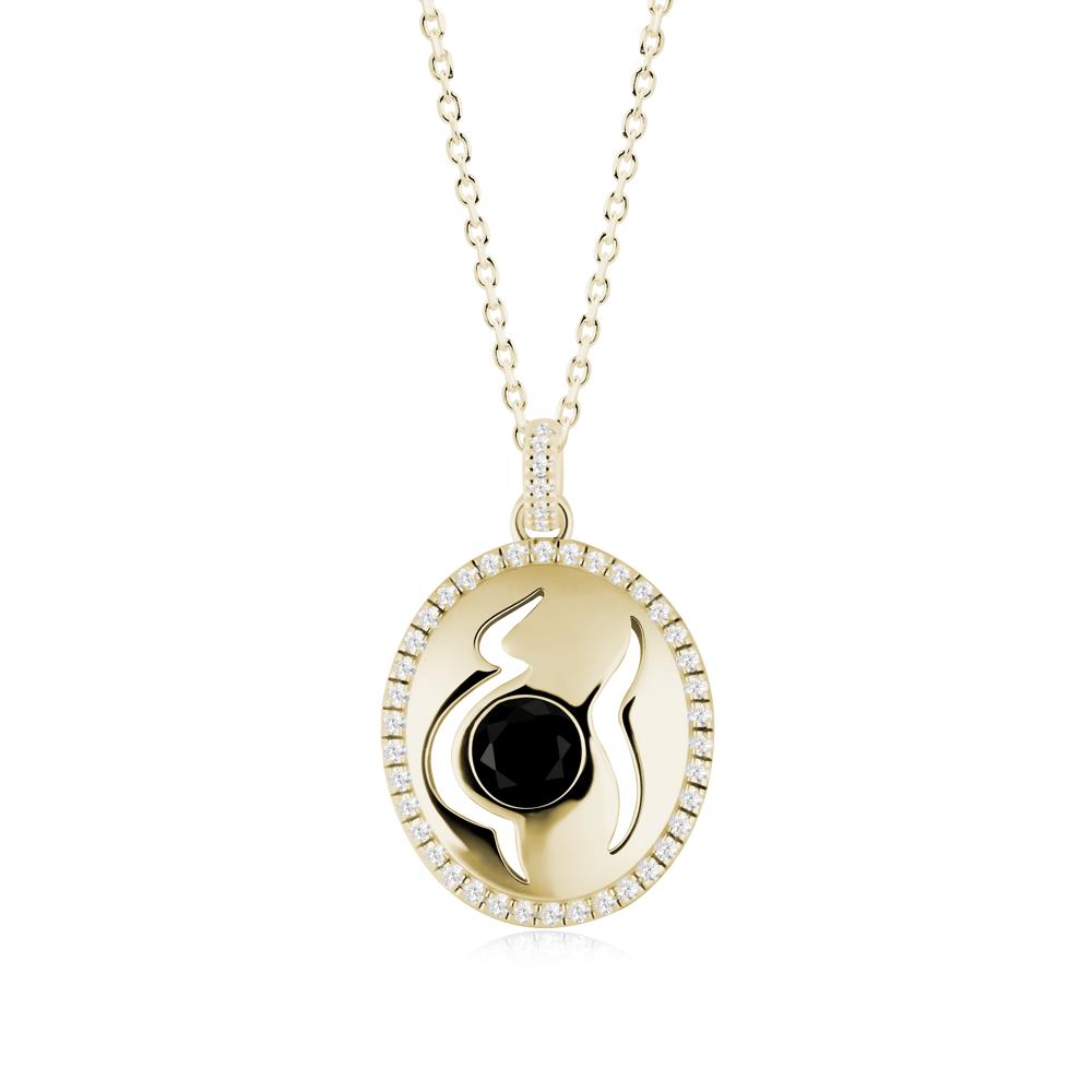Round Black Spinel Mom Necklace - LUO Jewelry #metal_14k yellow gold