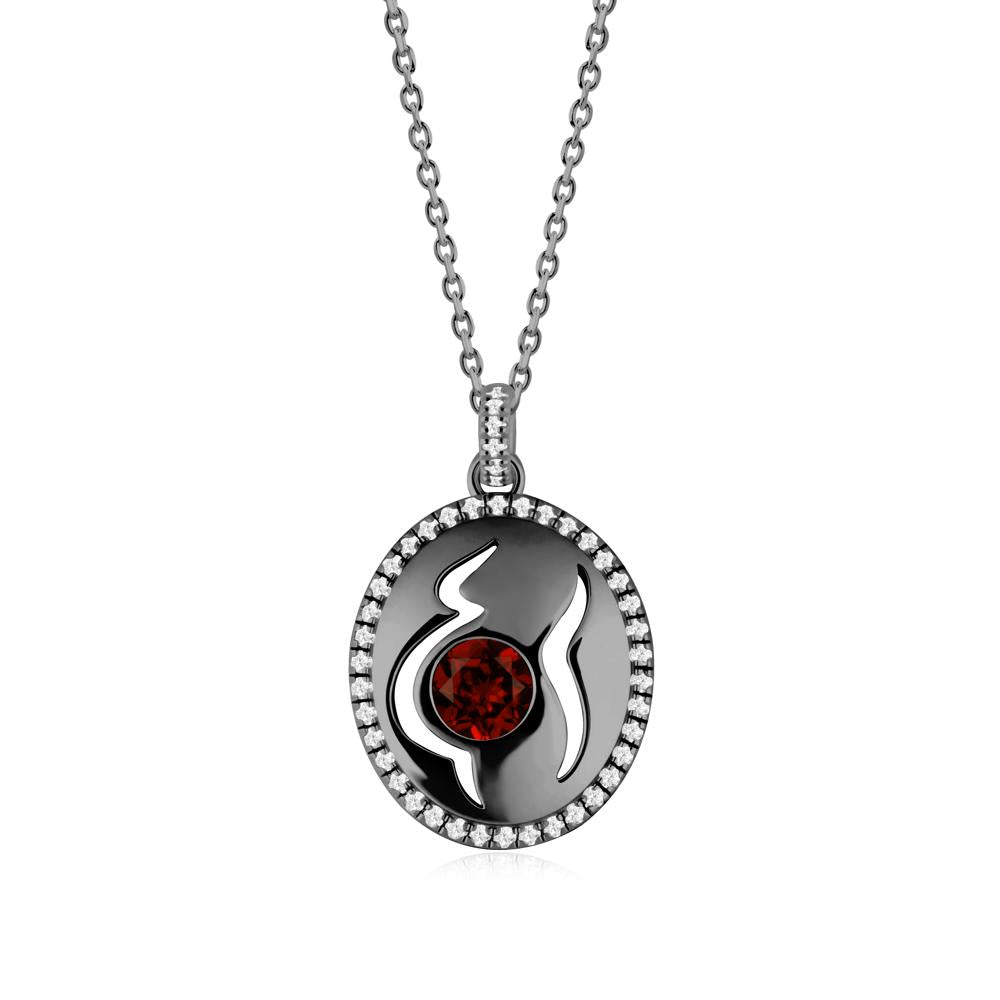 Round Garnet Motherhood Necklace - LUO Jewelry #metal_black finish sterling silver
