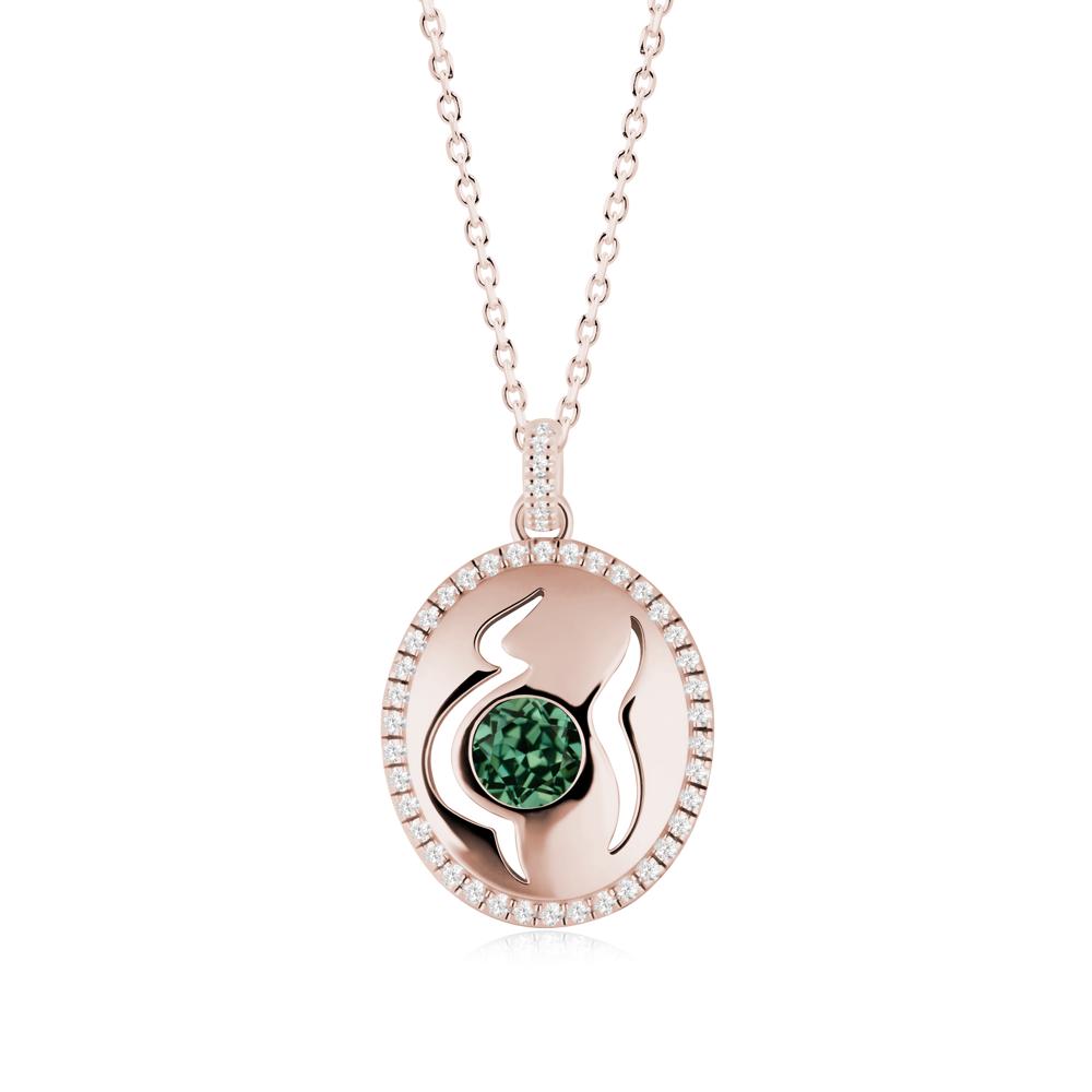 Round Green Sapphire Motherhood Necklace - LUO Jewelry #metal_14k rose gold