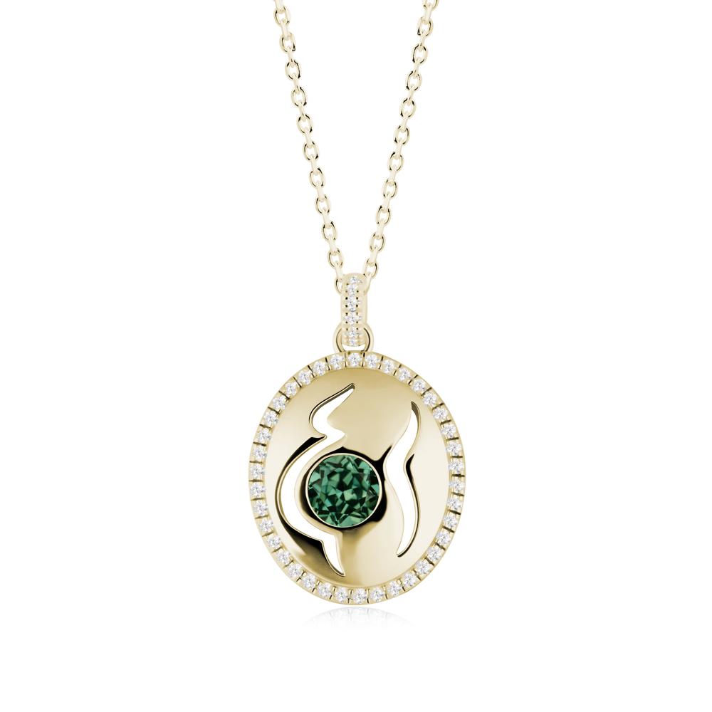 Round Green Sapphire Motherhood Necklace - LUO Jewelry #metal_14k yellow gold