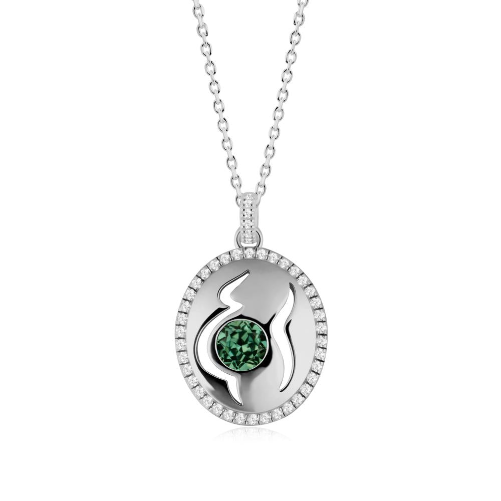 Round Green Sapphire Motherhood Necklace - LUO Jewelry #metal_platinum