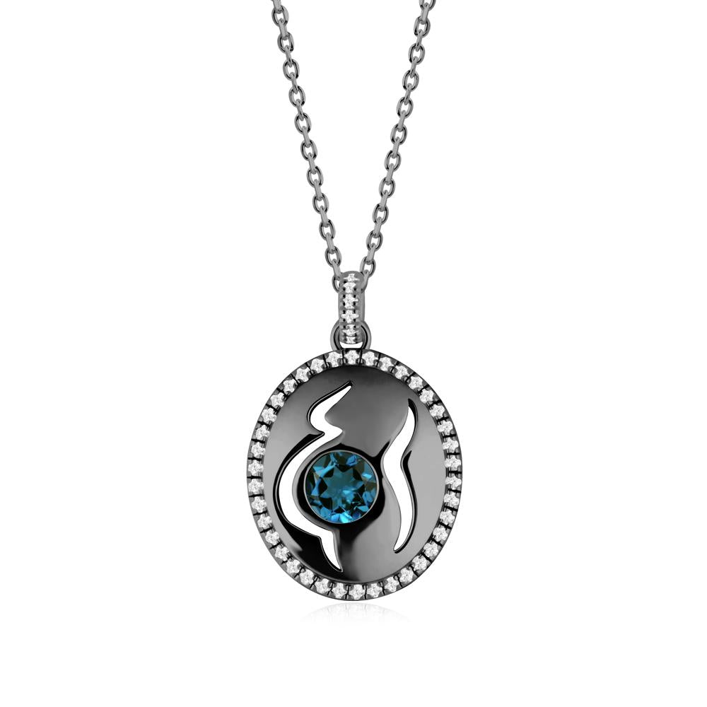 Motherhood Round London Blue Topaz Pendant - LUO Jewelry #metal_black finish sterling silver
