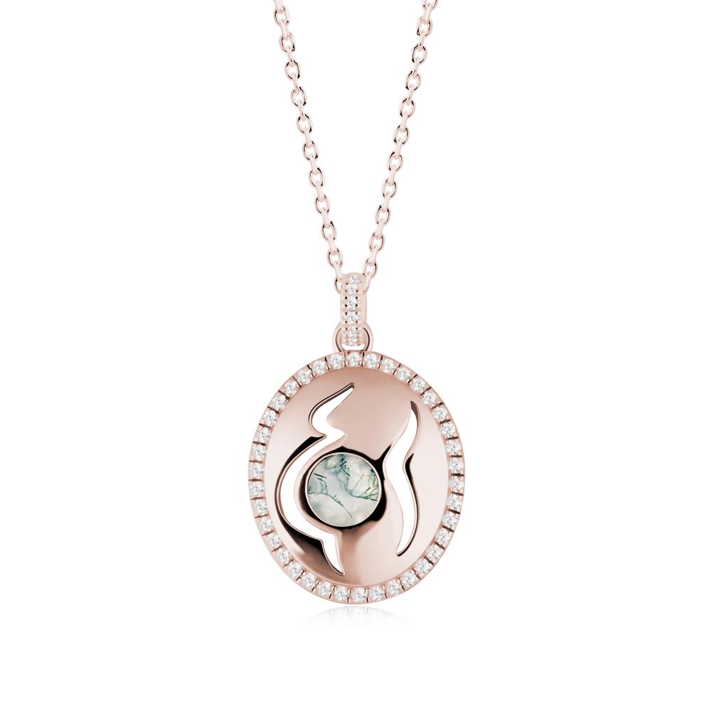 Round Moss Agate Mom Necklace - LUO Jewelry #metal_14k rose gold