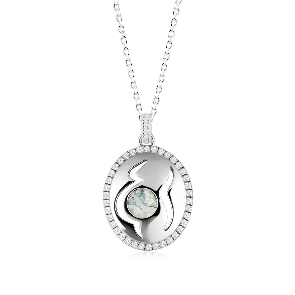 Round Moss Agate Mom Necklace - LUO Jewelry #metal_14k white gold