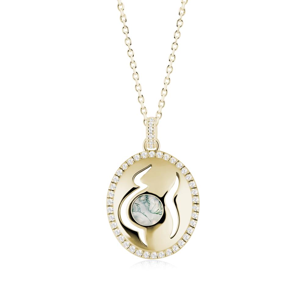 Round Moss Agate Mom Necklace - LUO Jewelry #metal_14k yellow gold