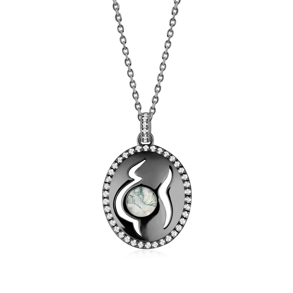 Round Moss Agate Mom Necklace - LUO Jewelry #metal_black finish sterling silver