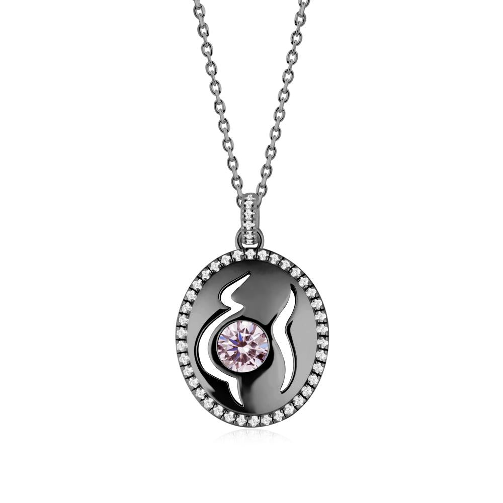 Round Pink Cubic Zirconia Mom Necklace - LUO Jewelry #metal_black finish sterling silver