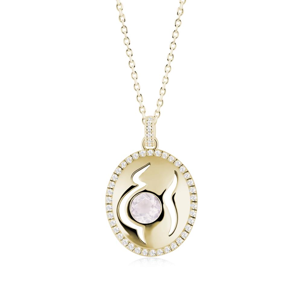 Motherhood Round Rose Quartz Pendant - LUO Jewelry #metal_14k yellow gold