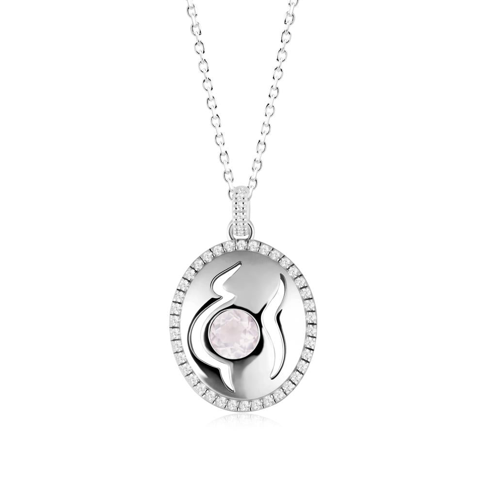 Motherhood Round Rose Quartz Pendant - LUO Jewelry #metal_18k white gold