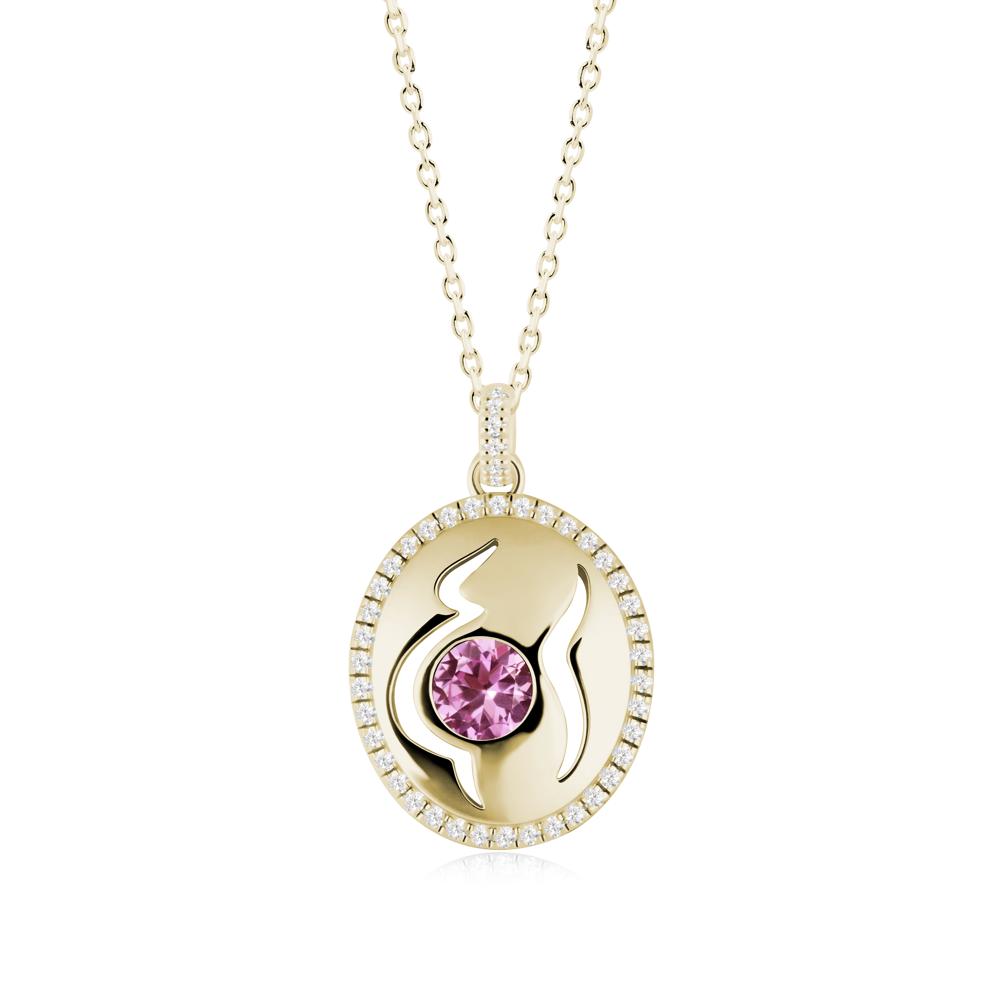 Round Pink Sapphire Mom Necklace - LUO Jewelry #metal_14k yellow gold