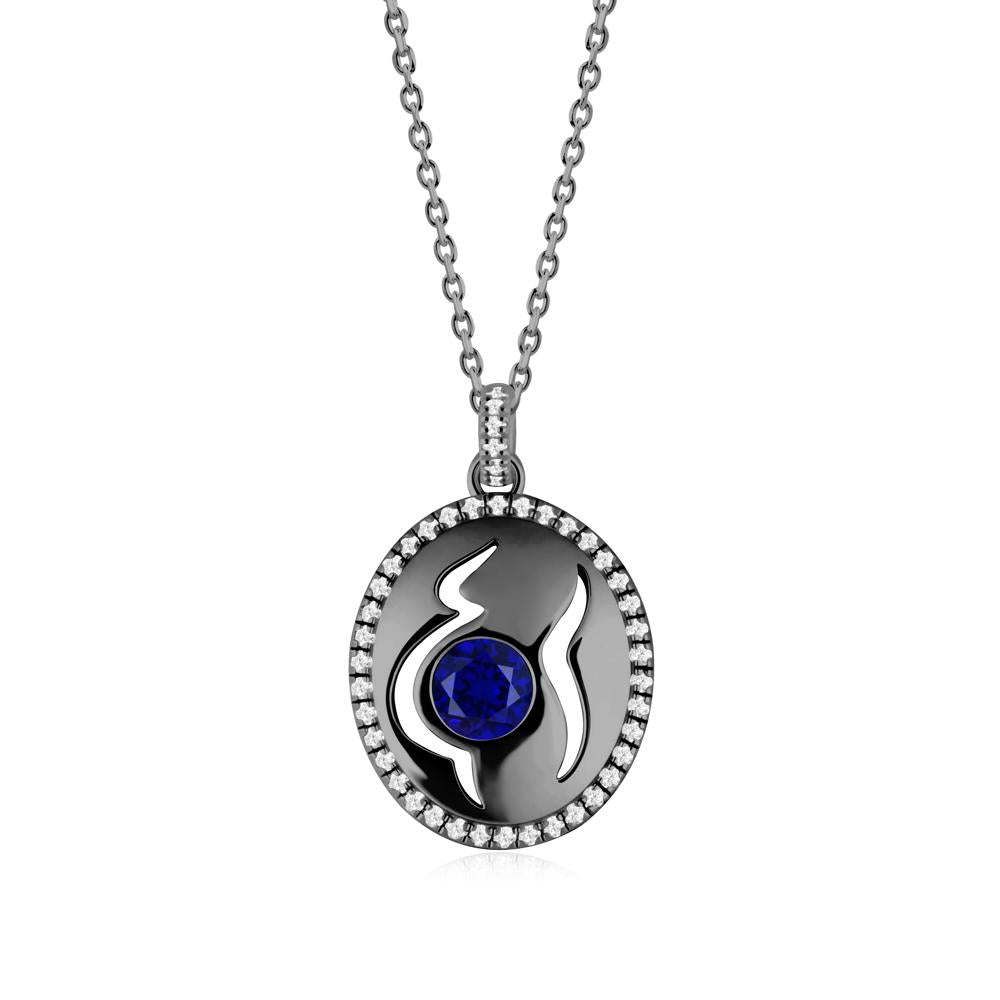 Round Sapphire Mom Necklace - LUO Jewelry #metal_black finish sterling silver
