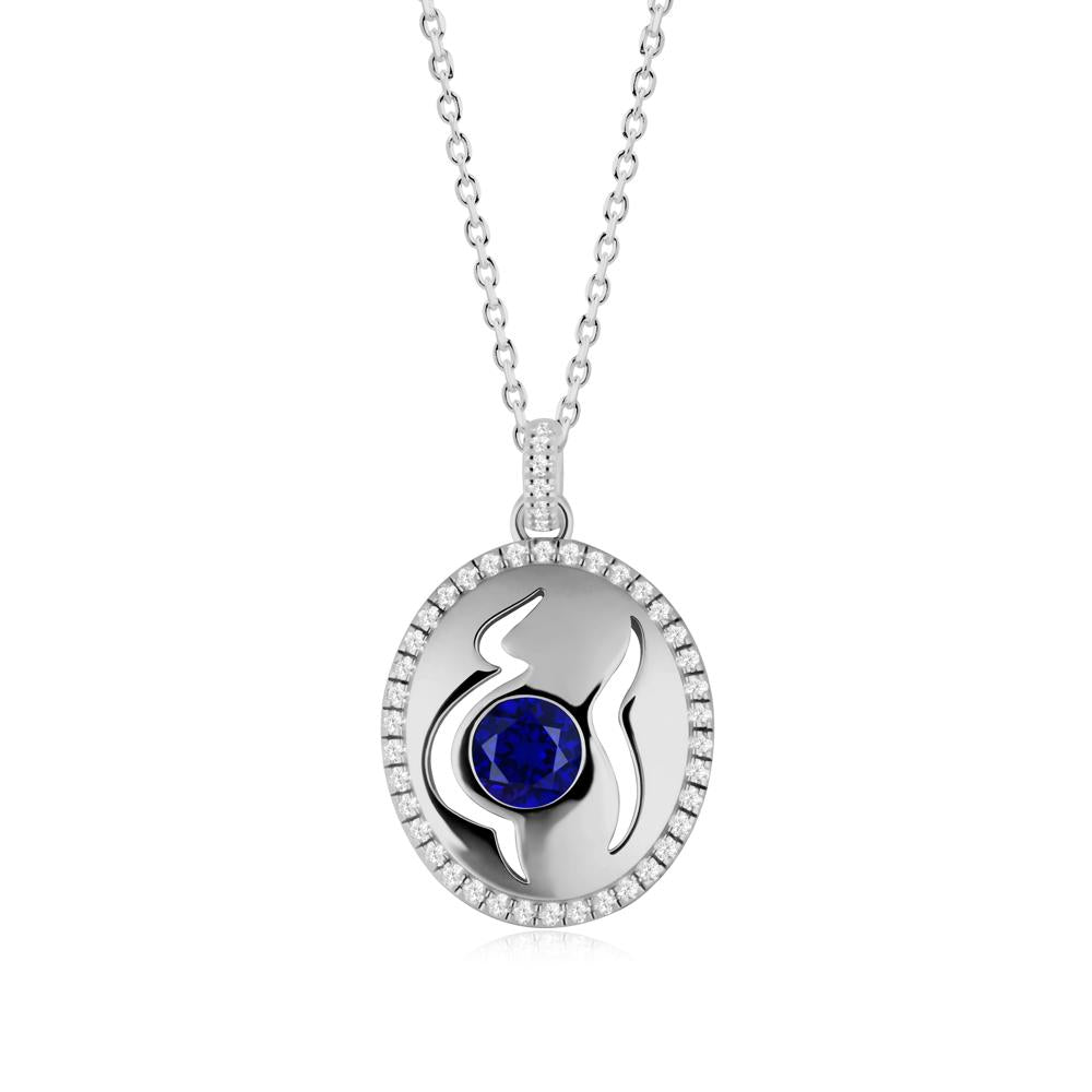 Round Sapphire Mom Necklace - LUO Jewelry #metal_platinum