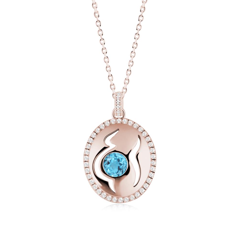 Motherhood Round Swiss Blue Topaz Pendant - LUO Jewelry #metal_14k rose gold