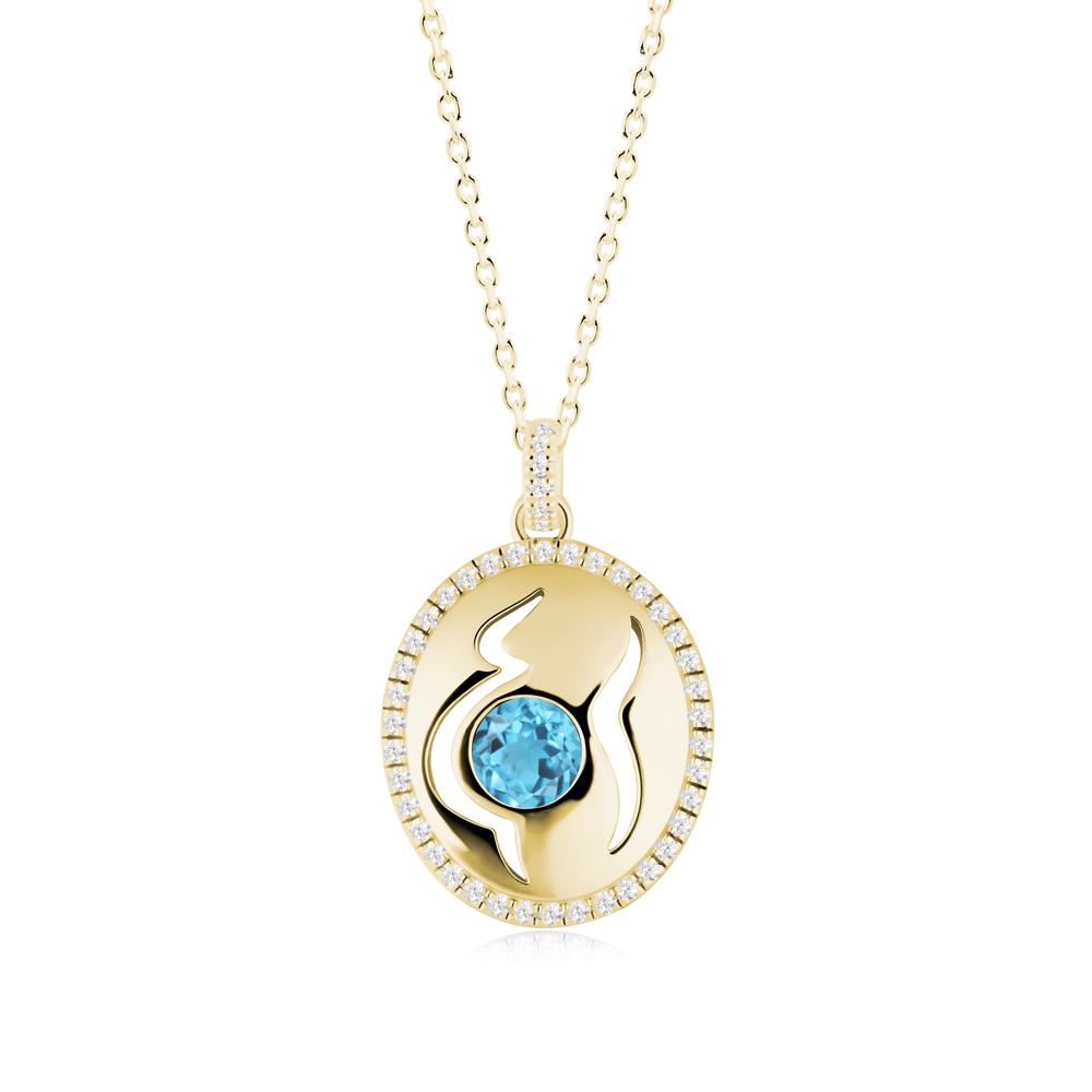 Motherhood Round Swiss Blue Topaz Pendant - LUO Jewelry #metal_18k yellow gold