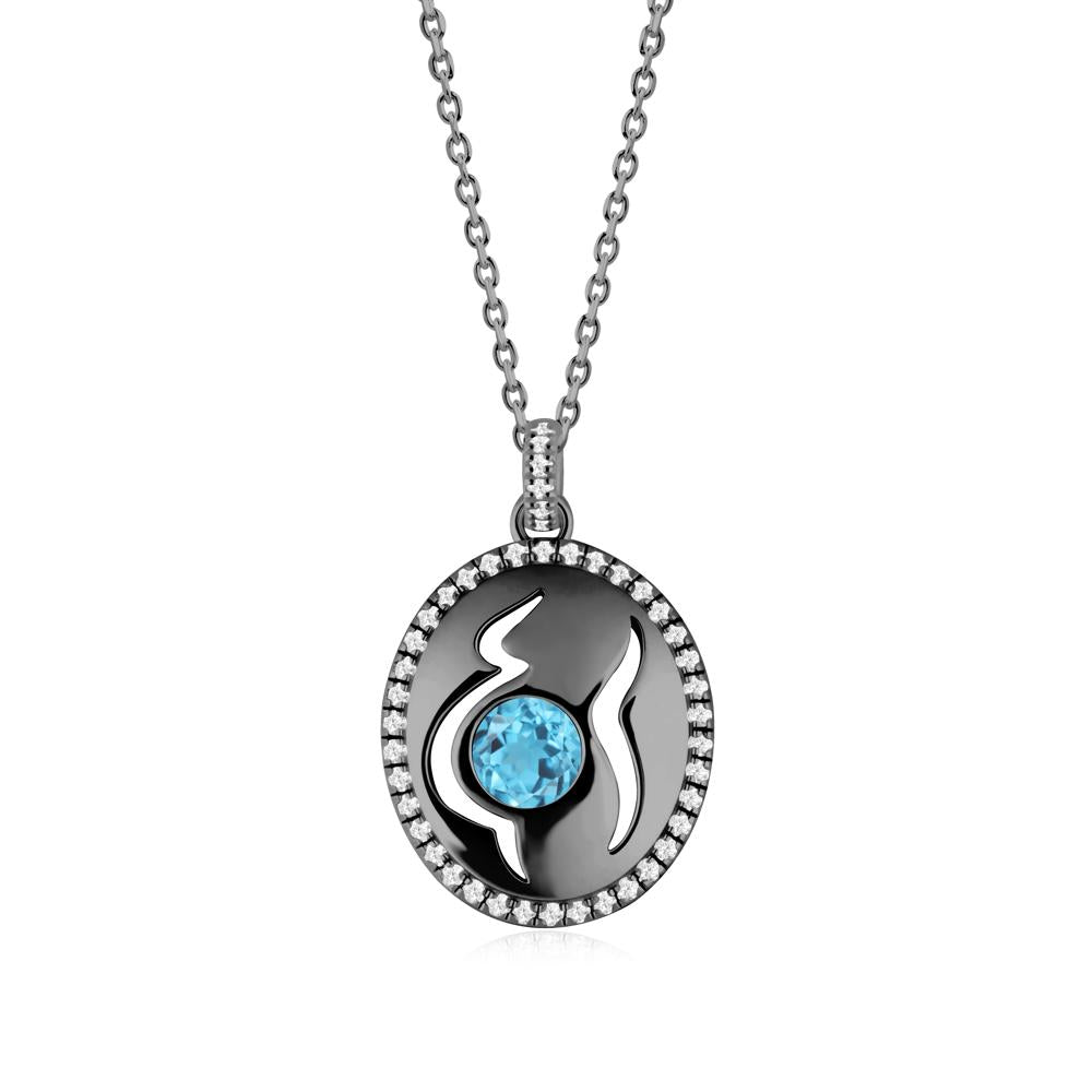 Motherhood Round Swiss Blue Topaz Pendant - LUO Jewelry #metal_black finish sterling silver