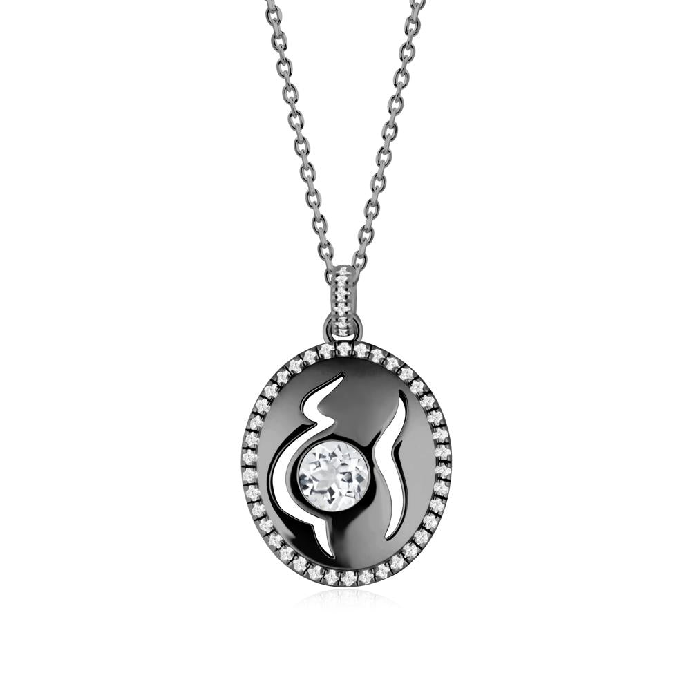 Round White Topaz Mom Necklace - LUO Jewelry #metal_black finish sterling silver