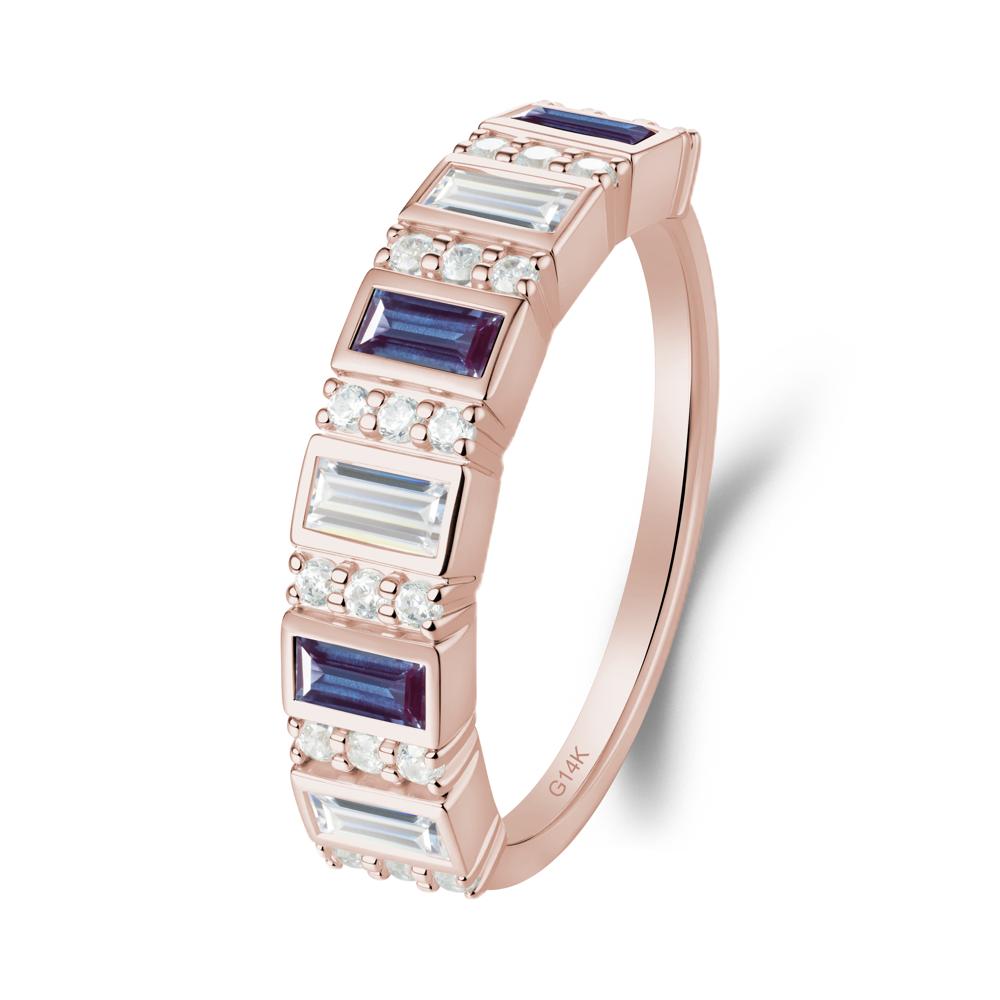 Baguette Alexandrite and Cubic Zirconia Half Eternity Ring - LUO Jewelry #metal_14k rose gold