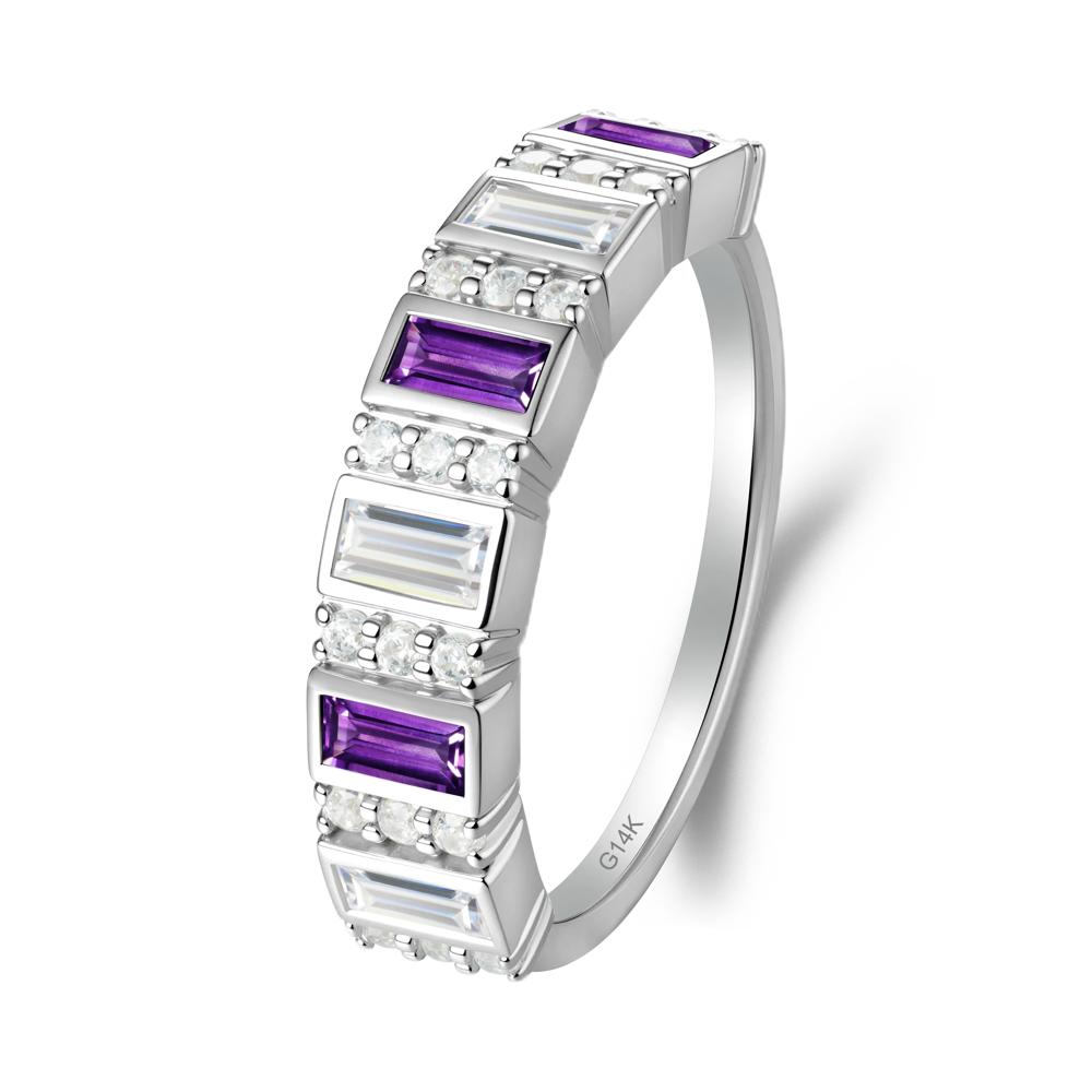 Baguette Amethyst and Cubic Zirconia Half Eternity Ring - LUO Jewelry #metal_14k white gold