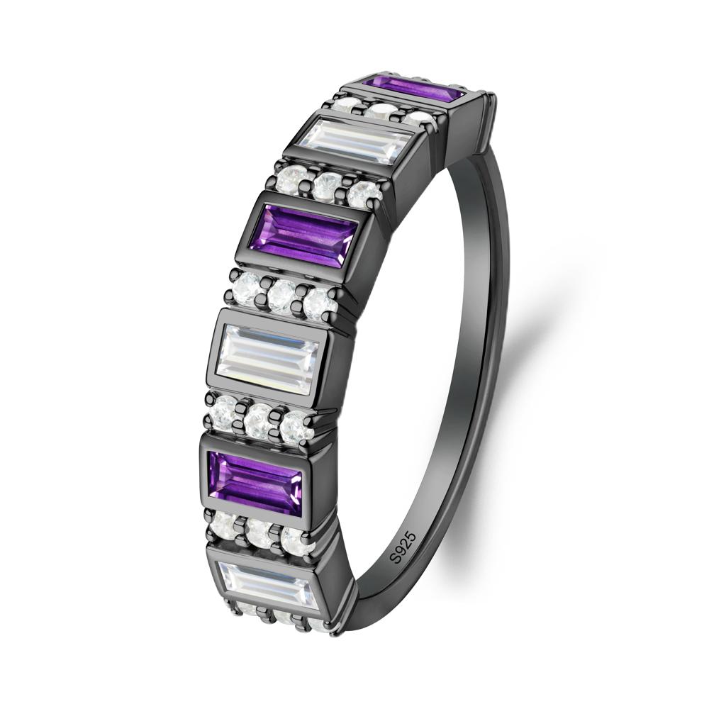 Baguette Amethyst and Cubic Zirconia Half Eternity Ring - LUO Jewelry #metal_black finish sterling silver