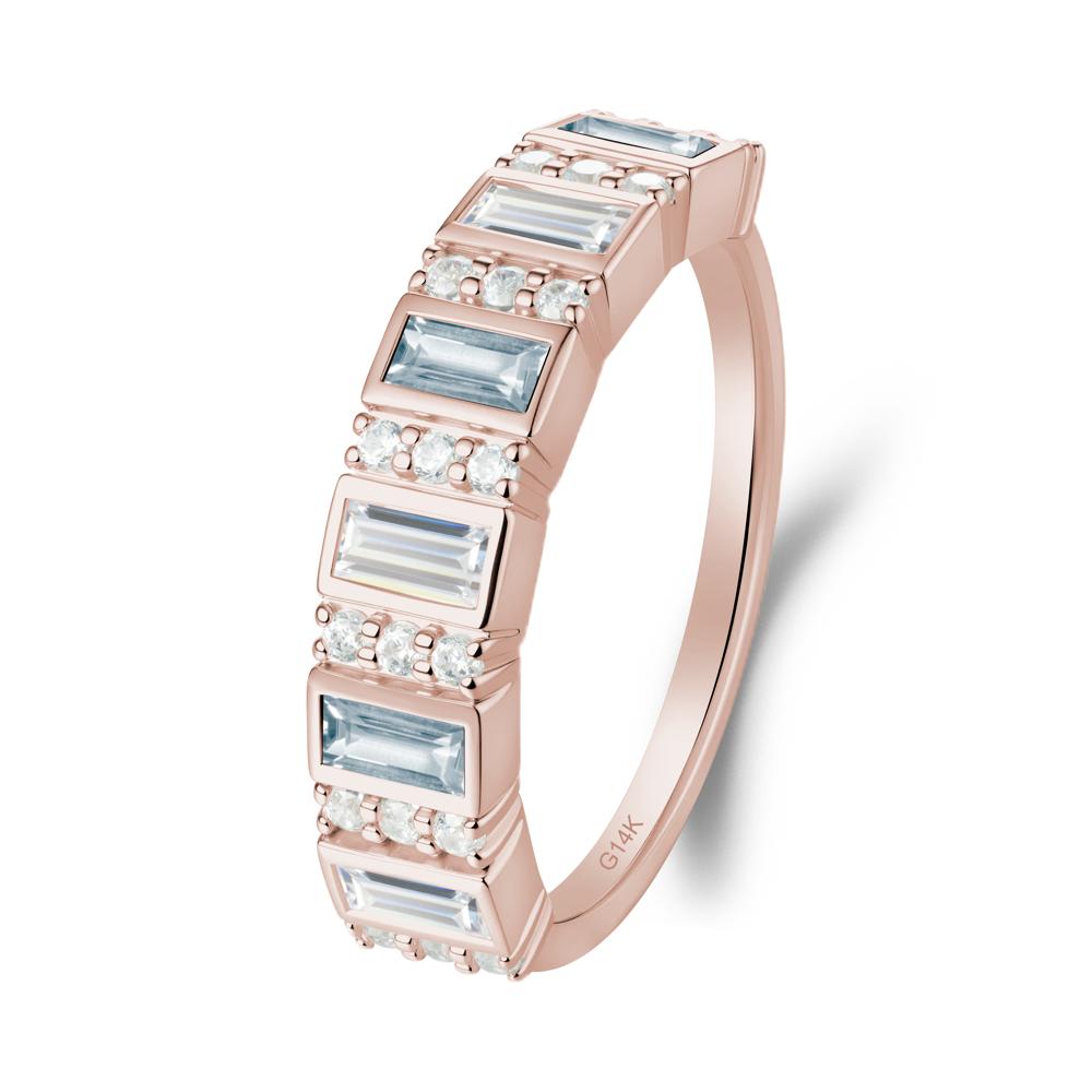 Baguette Aquamarine and Cubic Zirconia Half Eternity Ring - LUO Jewelry #metal_14k rose gold